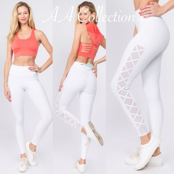 workout leggings mesh sheer yoga active wear Black - Picture 2 of 6